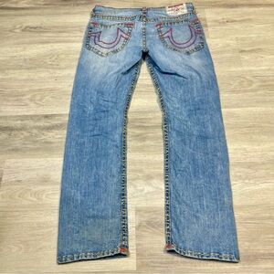 True Religion Light Wash 3 tone Rope Stitch Straight Jeans sz 34